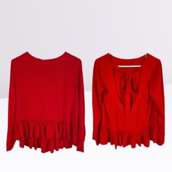 Anthropologie Cloth & Stone Tops - Anthropologie Cloth & Stone NWOT Open Back Red Blouse Top Tie-Back Raffle Size S